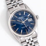 1973 Vintage Rolex Datejust Blue Dial Ref. 1601 in 14k White Gold & Stainless Steel (# 15173)