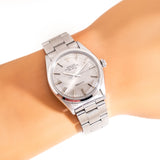 vintage rolex air king silver dial ww, wrist shot close up