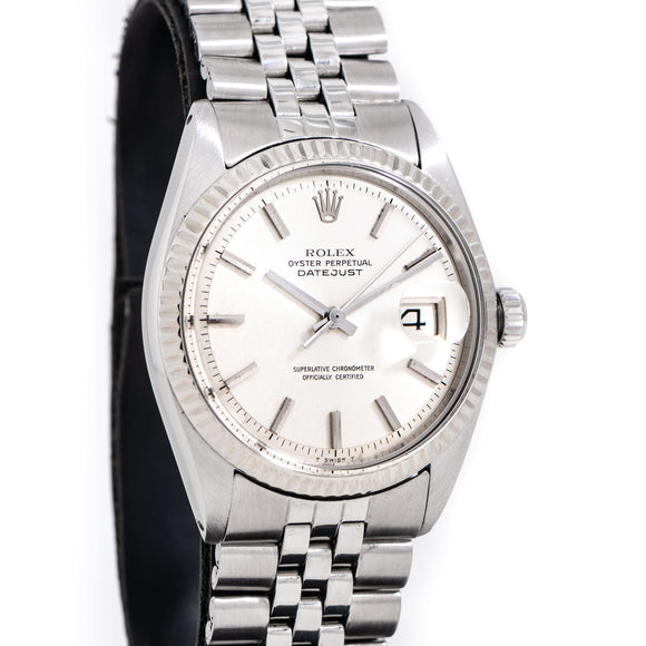 1972 Vintage Rolex Datejust No Lume Dial Ref. 1601 in 14k White Gold & Stainless Steel (# 15185)