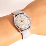 vintage omega seamster cross hair dial ww, wrist shot close up
