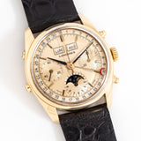 vintage longines yellow gold triple date moon phase, on its back