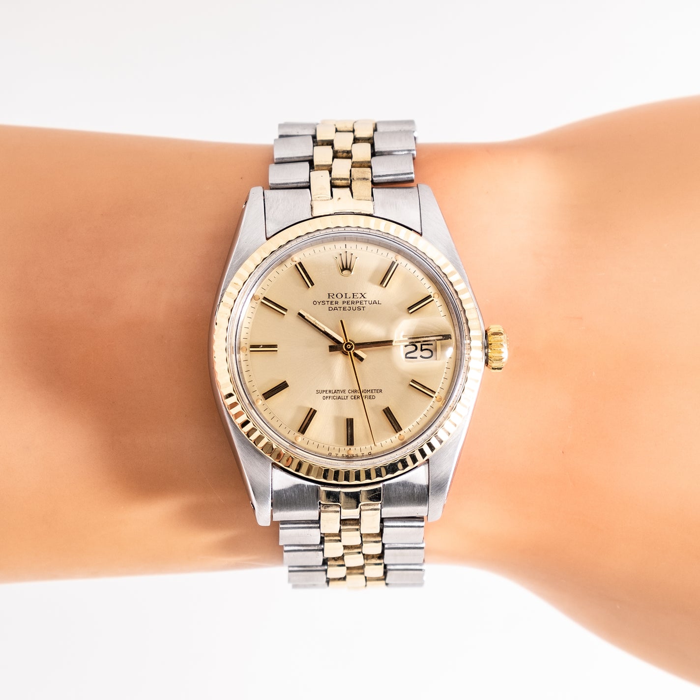 Vintage Rolex Datejust 1601 Steel Gold Two Tone Jubilee Silver