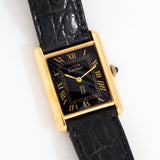vintage cartier tank md black dial ww, on its back