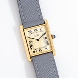 1990's Era Cartier Tank Must De 18k Yellow Gold Plated over Sterling Silver Men's Size Watch (# 14382)
