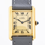 1990's Era Cartier Tank Must De 18k Yellow Gold Plated over Sterling Silver Men's Size Watch (# 14382)