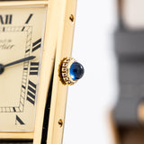 1990's Era Cartier Tank Must De 18k Yellow Gold Plated over Sterling Silver Men's Size Watch (# 14382)