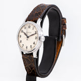 vintage jlc WWII wristwatch, side of the case with crown
