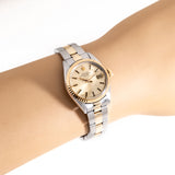 vintage two tone ladies rolex 26mm, wrist shot close up