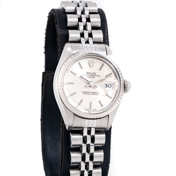 1972 Vintage Rolex Oyster Perpetual Date Ladies Ref. 6917 14k White Gold Bezel, Stainless Steel Case Watch (# 15230)