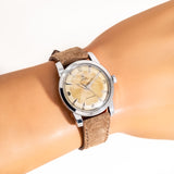 vintage omega twotone dial ww, wrist shot close up