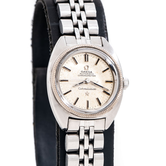 1969 Vintage Ladies Omega Constellation Linen Ref. 567.011 18k White Gold Bezel & Stainless Steel Watch (# 15238)