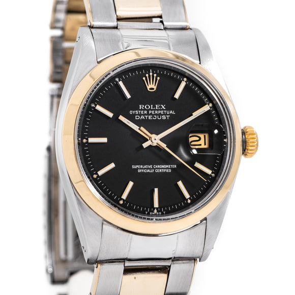 1968 Vintage Rolex Datejust Matte Black Dial Ref. 1600 Two-Tone in 14k Yellow Gold & Stainless Steel (# 14394)