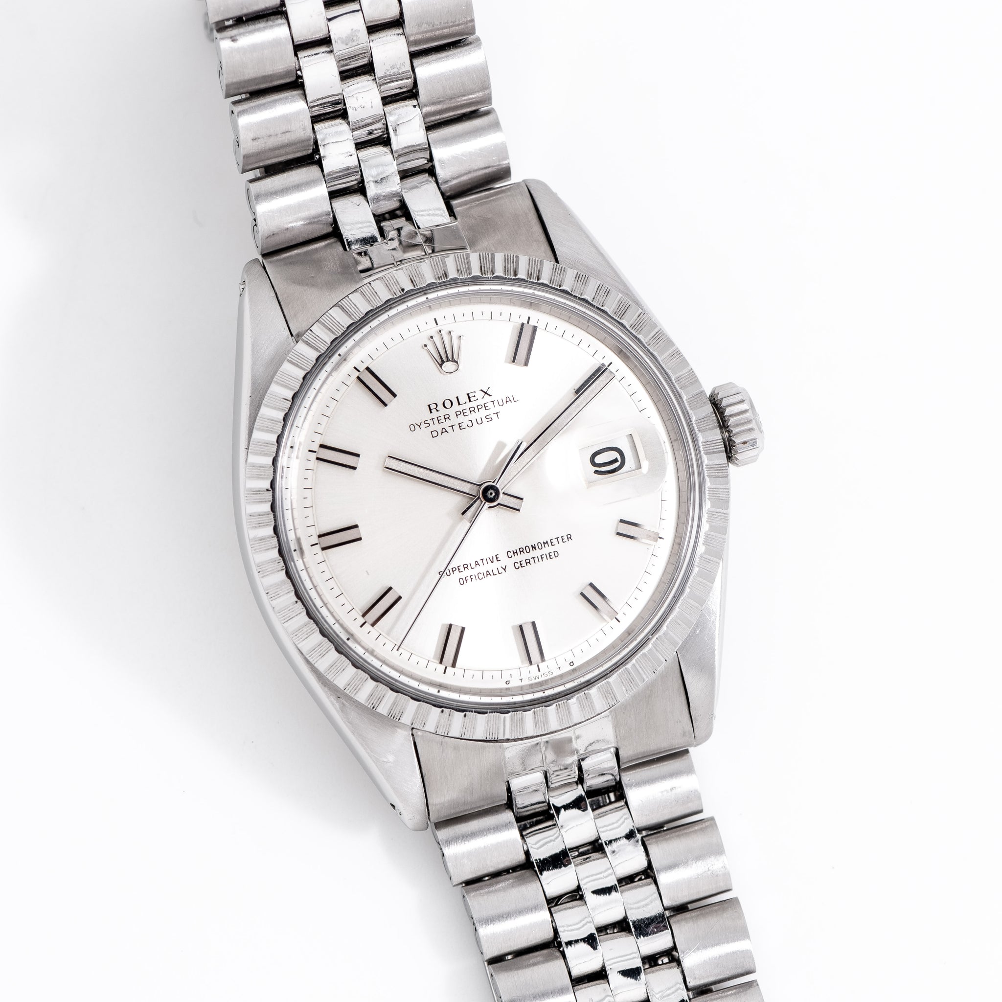 1970 Vintage Rolex Datejust WIDE BOY Ref. 1601 3 Watch Engine Turned Second Time Around Watch Company