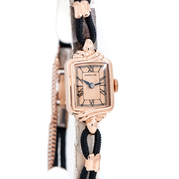 1939 Vintage Ladies Sized Hamilton 14k Rose Gold Filled Watch (# 14456)