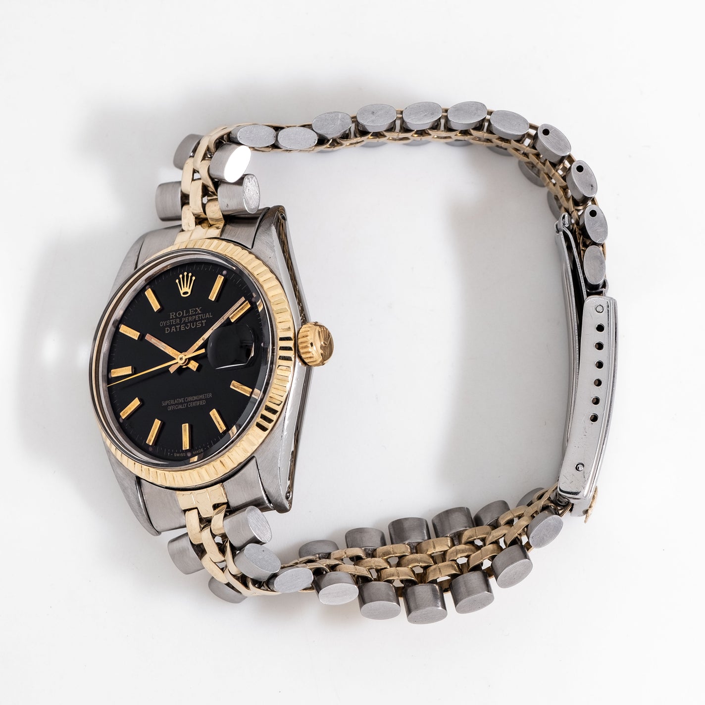 1968 Vintage Rolex Datejust Ref. 1601 Black Gilt Dial Two Tone in