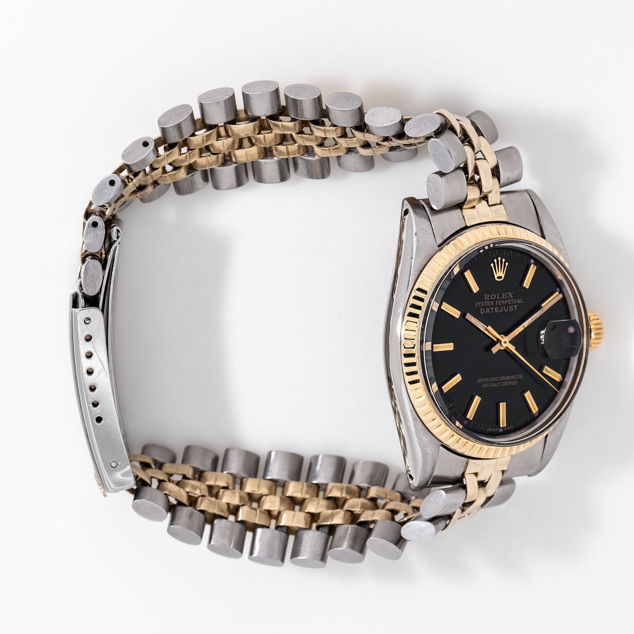 1968 Vintage Rolex Datejust Ref. 1601 Black Gilt Dial Two Tone in