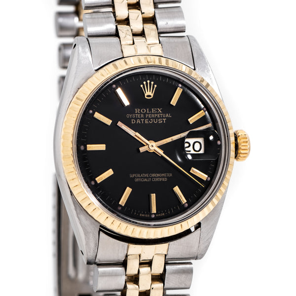 1968 Vintage Rolex Datejust Ref. 1601 Black Gilt Dial Two Tone in