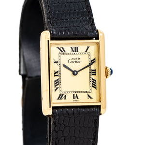1990's Cartier Tank Must De 18k Yellow Gold Plated over Sterling Silver Watch (# 15376)