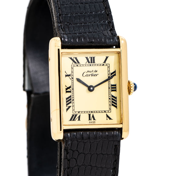 1990's Cartier Tank Must De 18k Yellow Gold Plated over Sterling Silver Watch (# 15376)