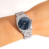 wrist shot of the rolex air king blue dial