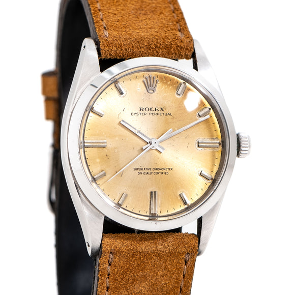 rolex oyster perpetual aged dial shot