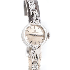 1956 Vintage Omega Ref. A7743 Ladies Sized Watch in Solid 14k White Gold & Diamonds (# 14651)