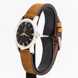 vintage omega seamaster black dial shot, side view