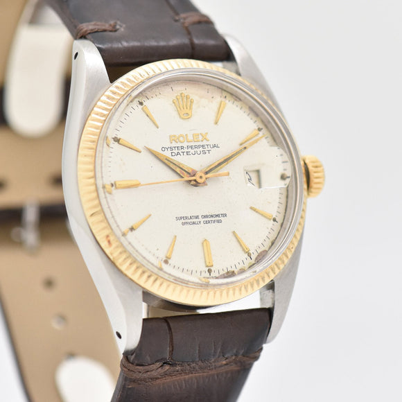 1959 Vintage Rolex Datejust Ref. 6605 14K Yellow Gold & Stainless Steel Watch (# 14582)