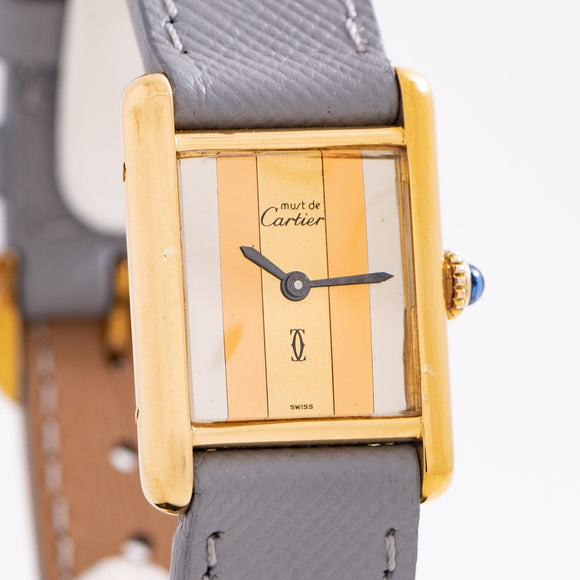 1990's Vintage Cartier Must De Tri-Color Ladies Sized 18k Yellow Gold Plated Sterling Silver (# 13993)