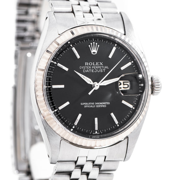 1961 Vintage Rolex Datejust Ref. 1601 Black Dial in 14k White Gold & Stainless Steel (# 14142)