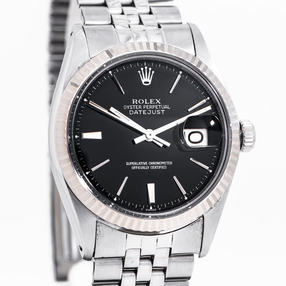 1970 Vintage Rolex Datejust Ref. 1601 Black Dial 14k White Gold Bezel & Stainless Steel (# 14173)