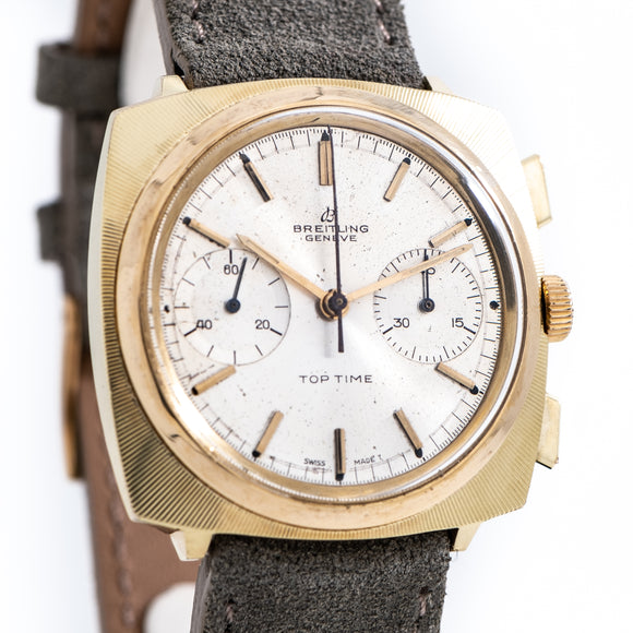 1969 Vintage Breitling Top Time Ref. 2008/33 Two-Register Chronograph in 18k Yellow Gold Plated Stainless Steel (# 14201)