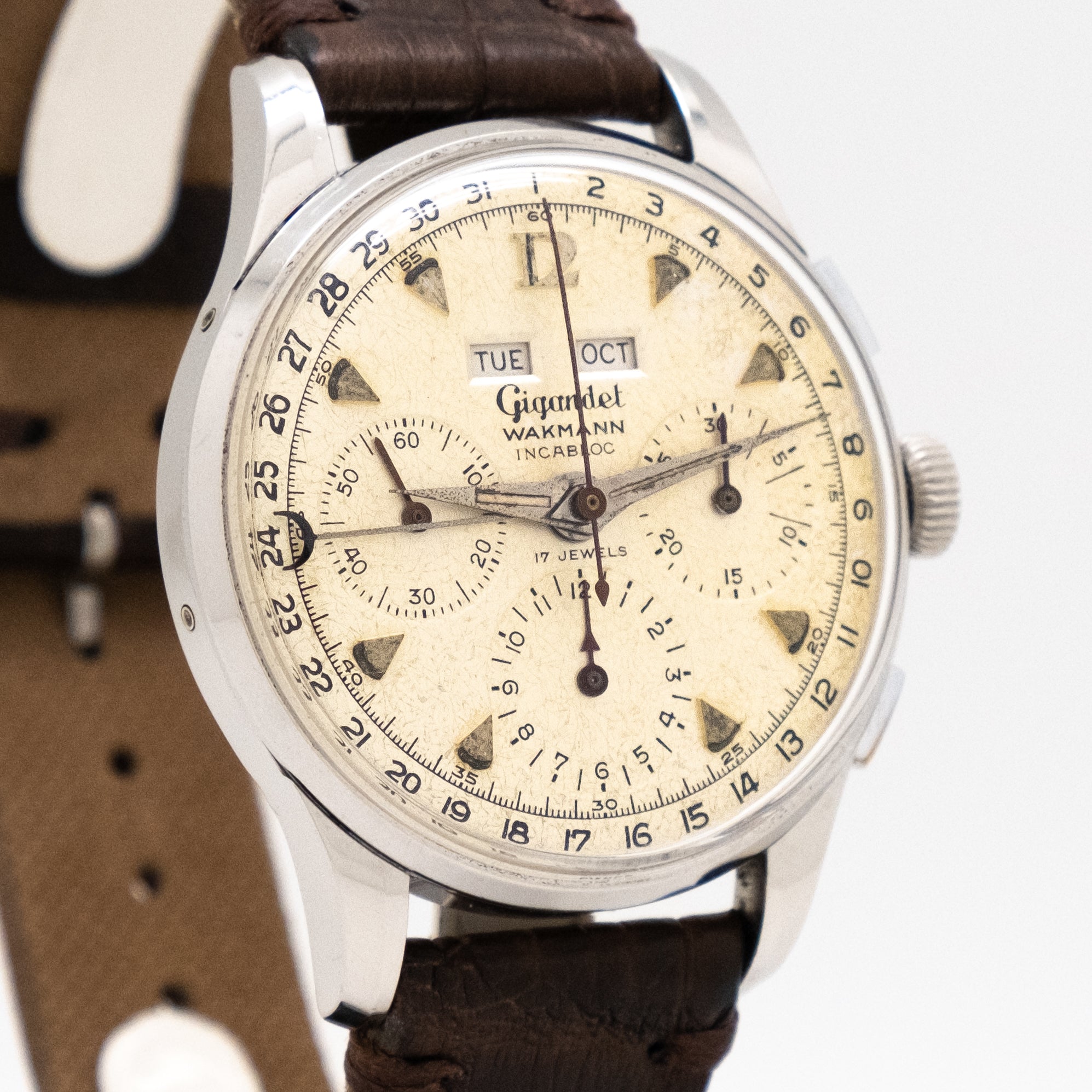 1950's-60's Vintage Wakmann Triple Date 3-Register Chronograph Ref