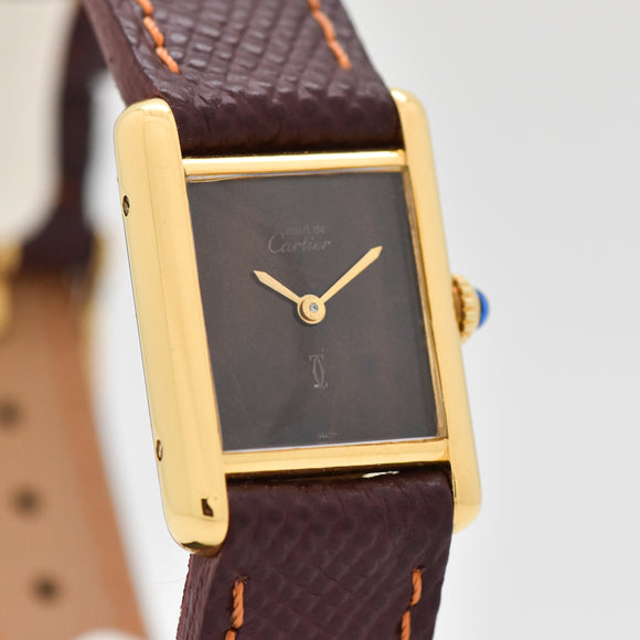 1990's Era Cartier Tank Must de Ladies Sized 18K Yellow Gold Plated Watch (# 13534)