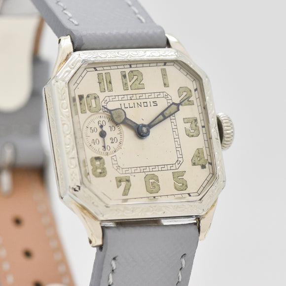 1917 Vintage Illinois Octagonally-shaped 14K White Gold Filled Watch (# 13729)